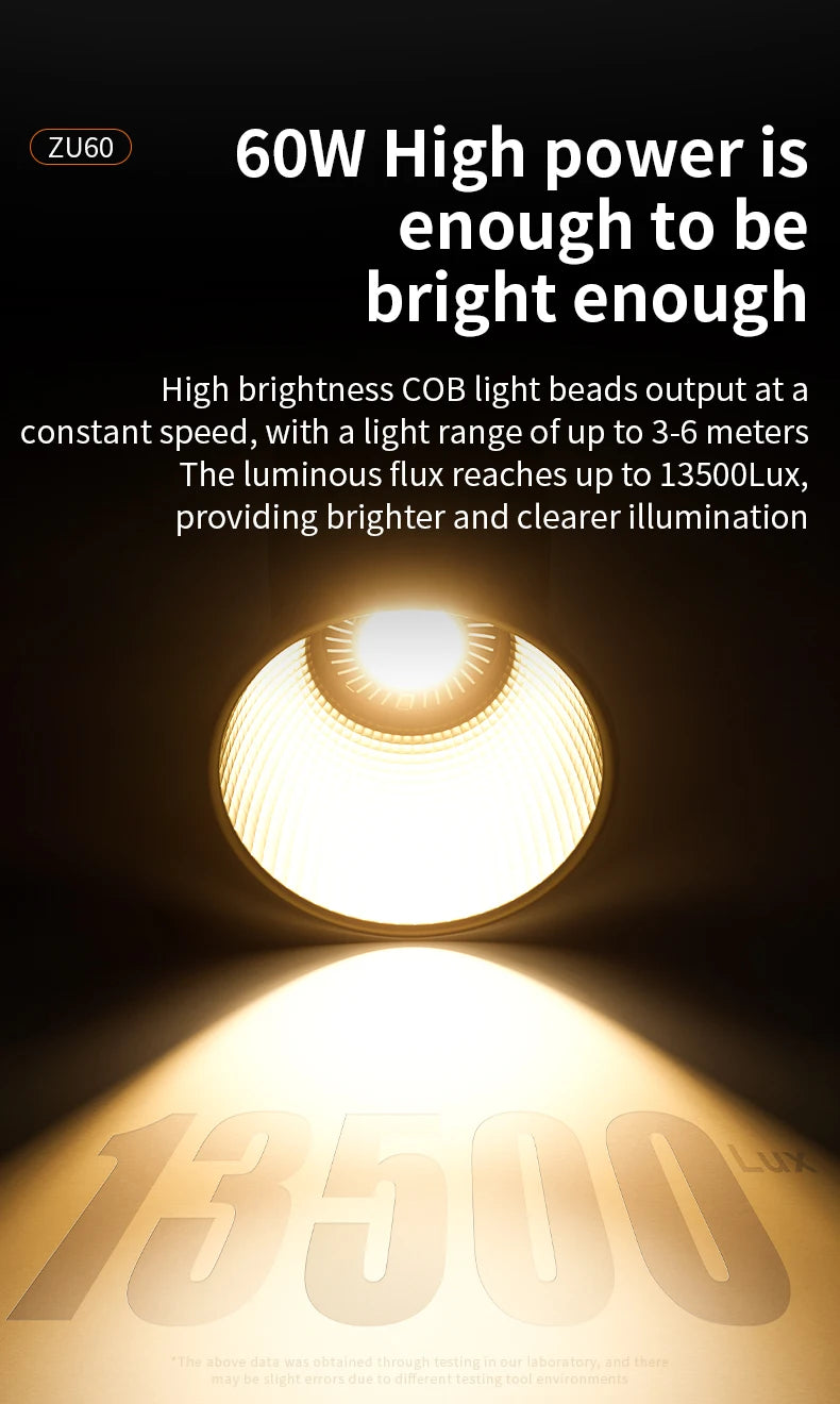 60W COB Video Light - CRI≥90, TLCI≥97, Dual Color Temperature 2700K-6500K, Portable Mini Bowens Live Lighting