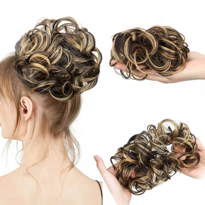 WIGSIN Synthetic Messy Bun Ponytail Extensions – Short Curly Chignon, Tousled Updo Hairpieces with Rubber Bands & Clip for Women & Girls