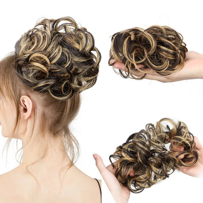 WIGSIN Synthetic Messy Bun Ponytail Extensions – Short Curly Chignon, Tousled Updo Hairpieces with Rubber Bands & Clip for Women & Girls