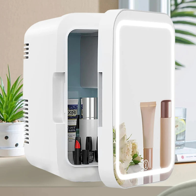Cooseon 4L Mini Mirror Fridge – AC/DC Heated Cooling Beauty & Skincare Refrigerator, Portable Car Mini Fridge