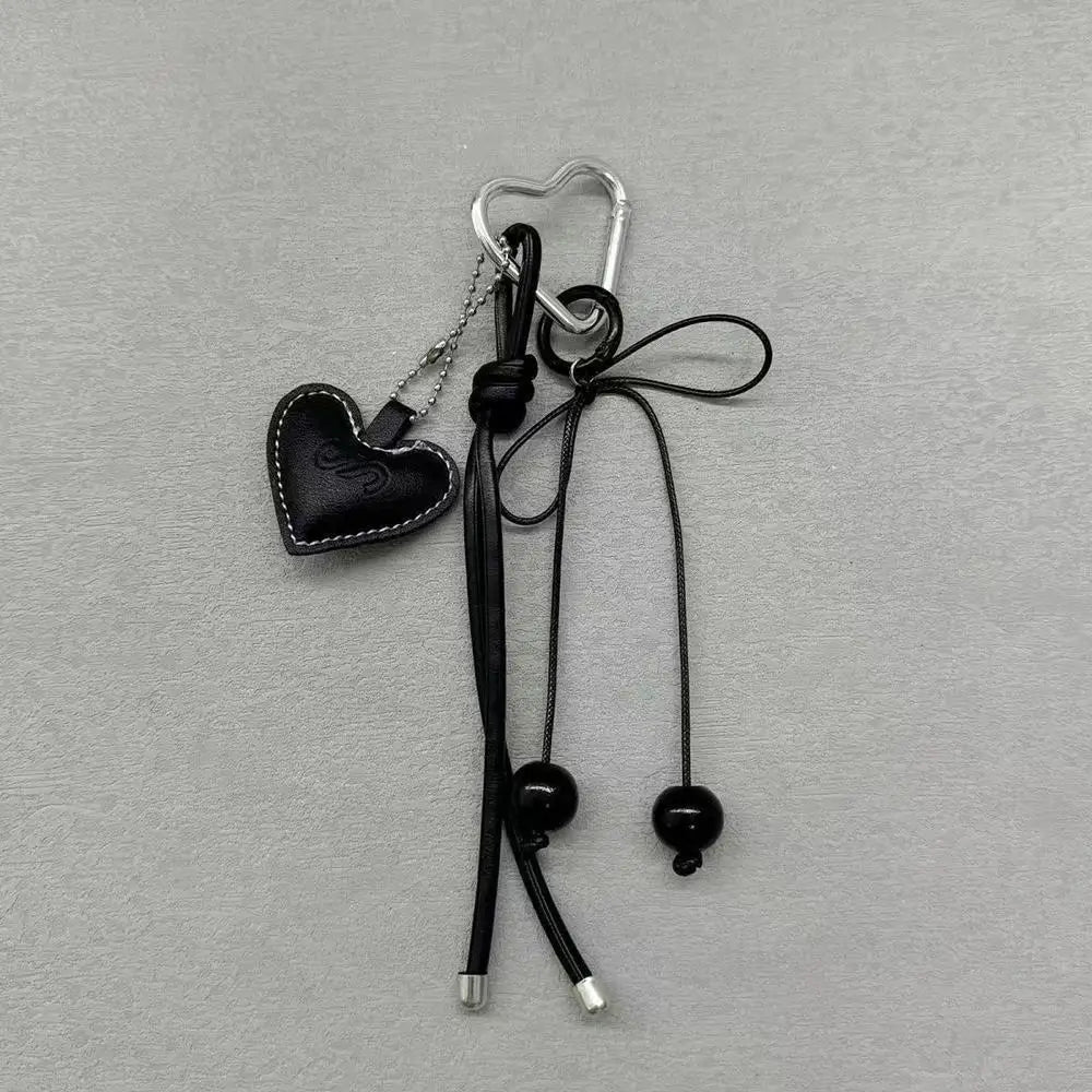 Y2K Leather Rope Keychain with Cherry Bow – Cute 3D Heart Bag Pendant Cartoon Keyring & Anti-Lost Phone Lanyard