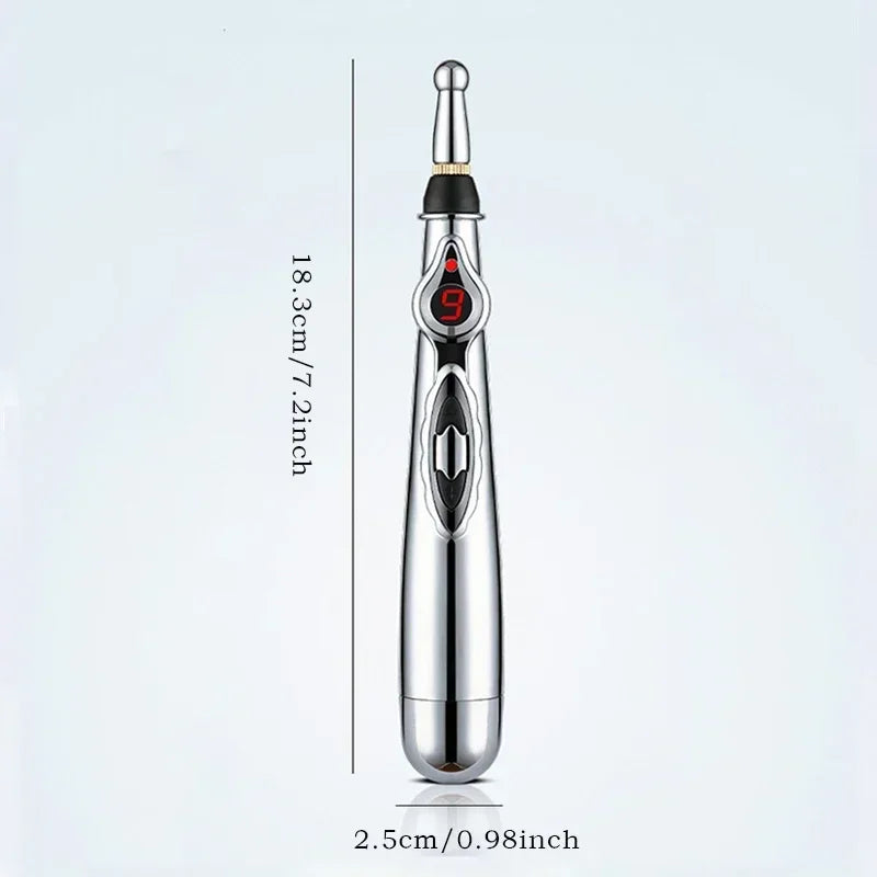 Electric Massage Pen – Adjustable Battery-Powered Muscle Relaxer for Body, Back & Hands, Silver