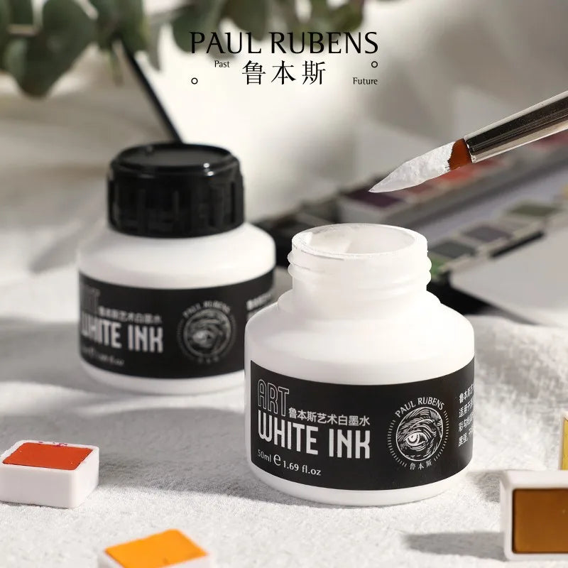 Paul Rubens Cartoonist White Ink 50ml – Highly Opaque Ink for Dip Pen, Brush, Art Lettering, Highlights & Corrections