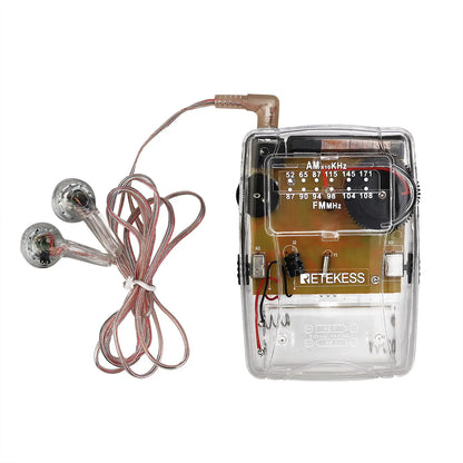 RETEKESS TR624 Transparent Portable AM/FM Radio - Pointer Tuning with Headphone Support for Church, Conference & Museum Guide Use