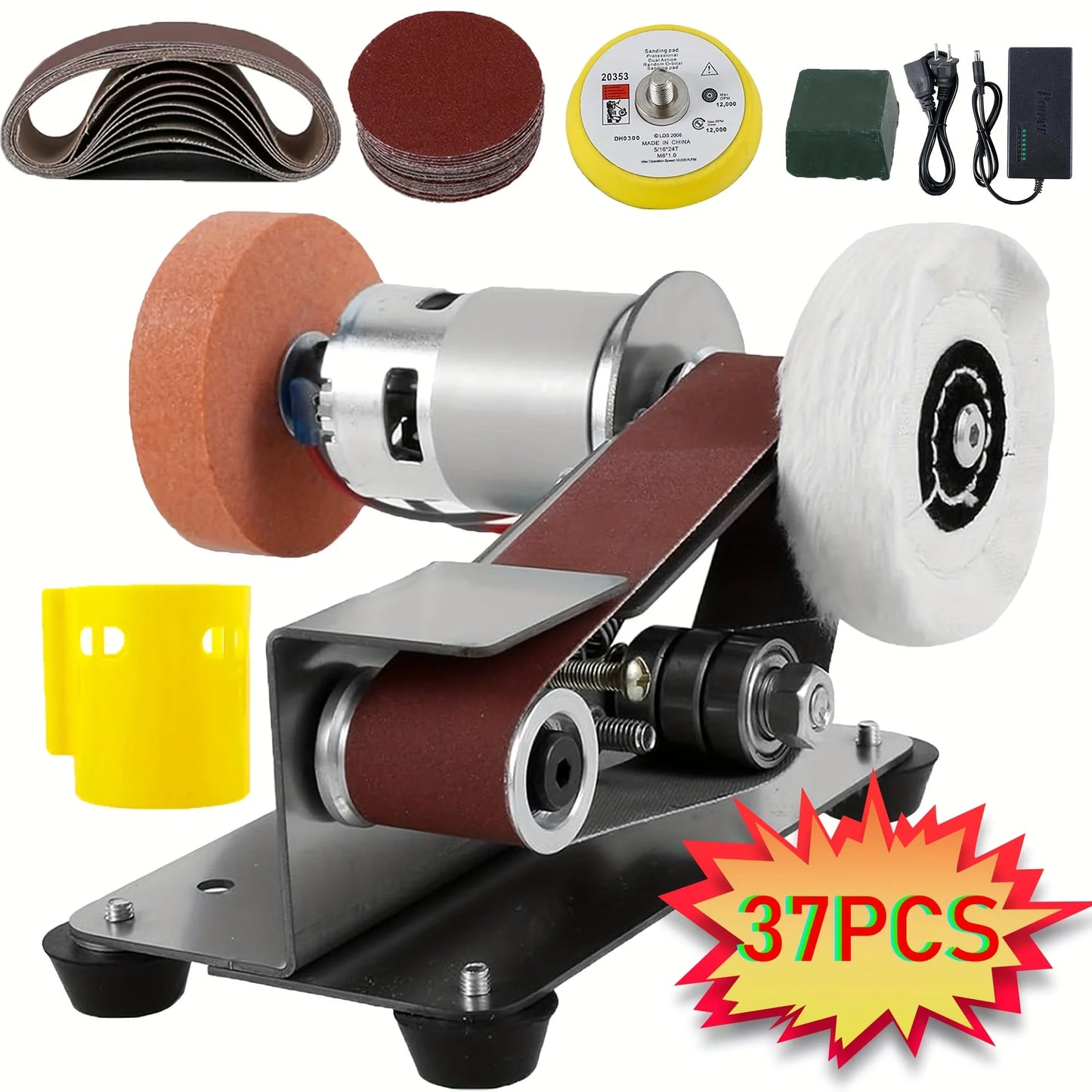 37PCS 3-in-1 Mini Belt Sander Kit — DIY Metal, Wood, Handicraft & Knife Grinding Tool Set