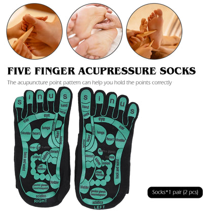 Acupoints Massage Socks and Gloves Set - Five Fingers Reflexology for Accurate Hands and Foot Massage - Household Spa Tools
