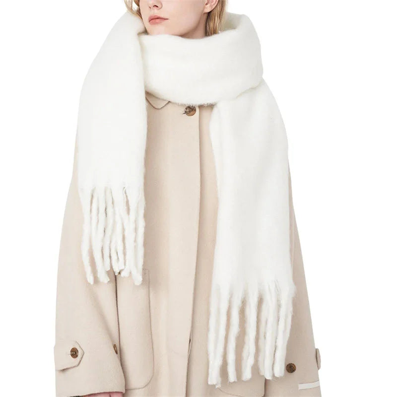 Luxury Cashmere Scarf for Women - Thickened Warm Shawl with Classic Tassels, Soft Solid Color Wrap for Autumn and Winter