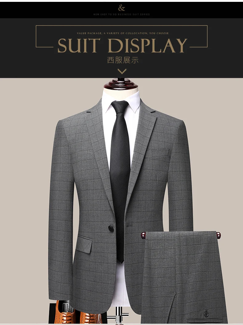 2023 Men’s Two-Button Wedding Suit — Korean Slim Fit Fashion Business Formal Two-Piece Set (Blazer + Trousers)