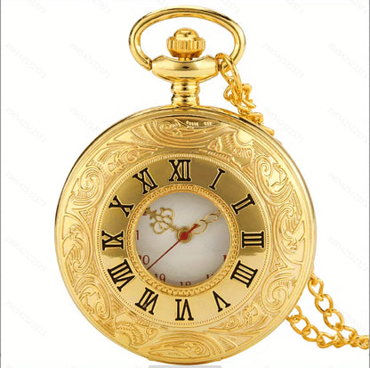 Vintage Black Roman Numeral Pocket Watch - Unisex Steampunk Quartz Necklace Pendant with Chain, Gift Style P427