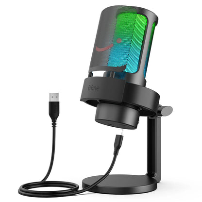 FIFINE A8 USB Microphone with RGB, Touch Mute & Headphone Output for Recording & Streaming on PC Mac
