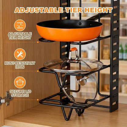 8-Tier Pot Rack Organizer - Space-Saving Metal Holder for Pots, Pans & Lids Kitchen Storage