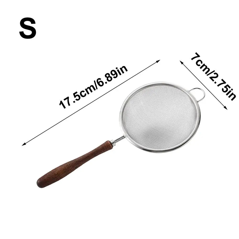 Stainless Steel Mesh Filter Spoon with Wooden Handle – Kitchen Strainer for Flour, Oil, and Fried Foods