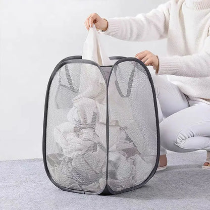Mesh Pop-up Laundry Basket – Foldable Storage Basket for Dirty Clothes with Large Capacity