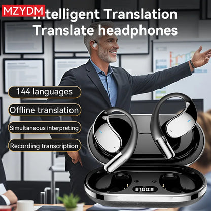 3-in-1 AI Translator Earbuds - Bluetooth 5.4 Smart Voice Headset with Real-Time Translation, Noise Cancellation & 144 Languages Support