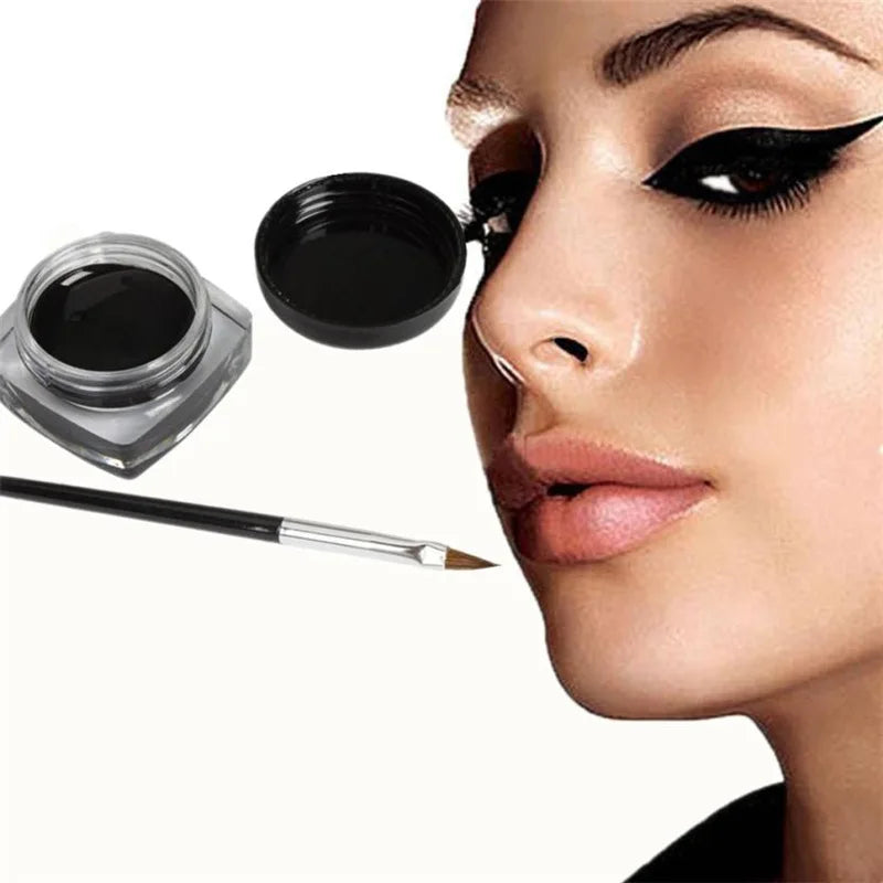 Black Eyeliner Cream - Waterproof, Long-Lasting Gel with Brush Set for Stunning Eyeshadow & Eyeliner Makeup!