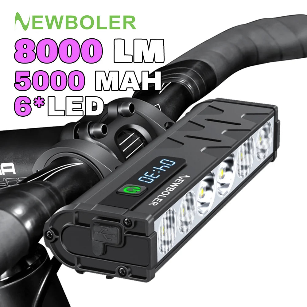 8000 Lumen Bicycle Front Light - 5000mAh Waterproof Bike Light, USB Charging, Suitable for MTB and Road Cycling