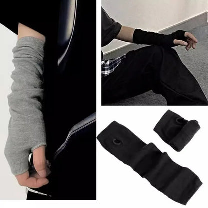 Punk Long Arm Fingerless Gloves – Adjustable Elastic Stripe Nylon Winter Arm Covers, Protective Cool Sleeves Mittens for Men & Women