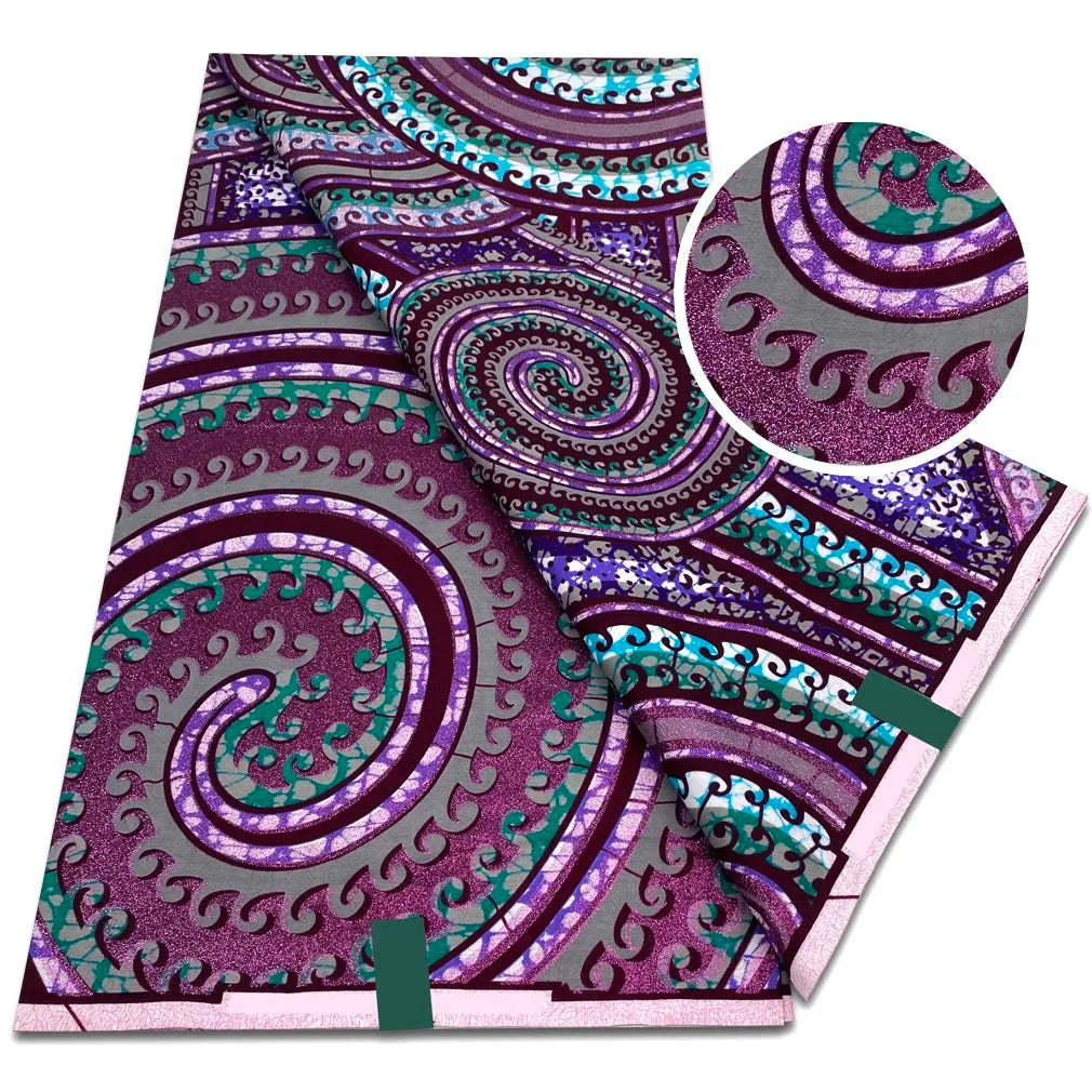 African Golden Glitter Wax Fabric - Soft Ankara Pagne Batik Gold Print Material for Women