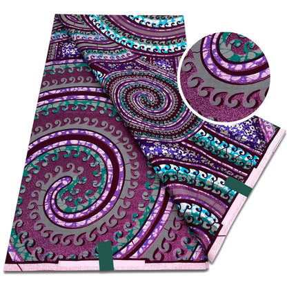 African Golden Glitter Wax Fabric - Soft Ankara Pagne Batik Gold Print Material for Women