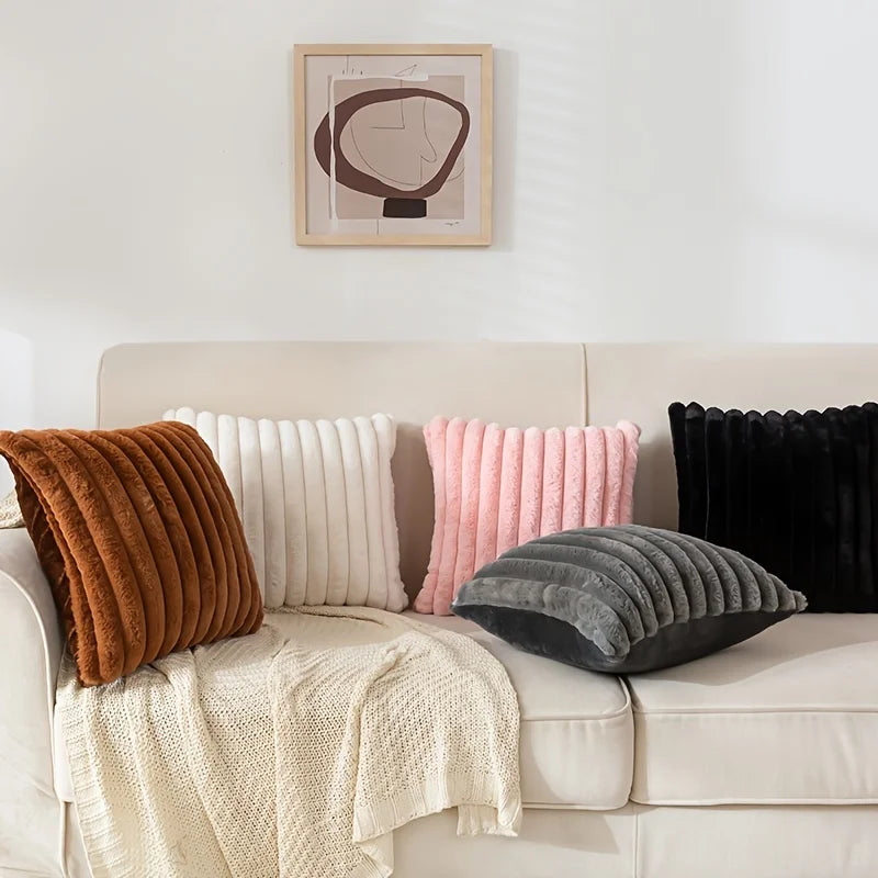 Luxurious Plush Striped Pillowcases – Soft Decorative Cushion Covers for Sofa Interiors