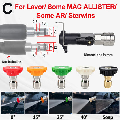 High-Pressure Washer Ball Valve Kit - 5 Spray Nozzles for Karcher, Bosch, Nilfisk & Lavor Hoses