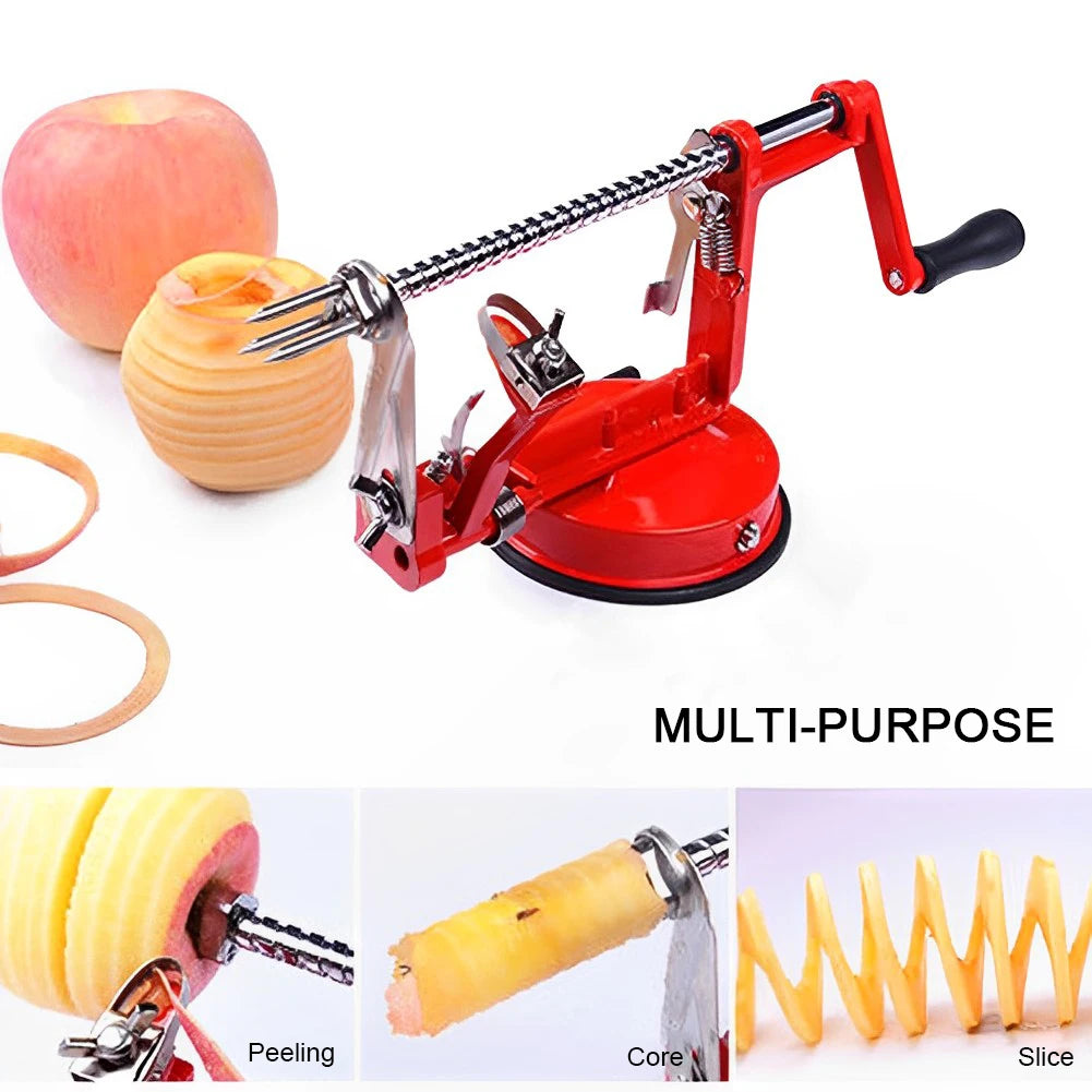 Versatile 3-in-1 Fruit Peeler Slicing Machine - Stainless Steel Apple Peeler Corer with Suction Base for Household Kitchen