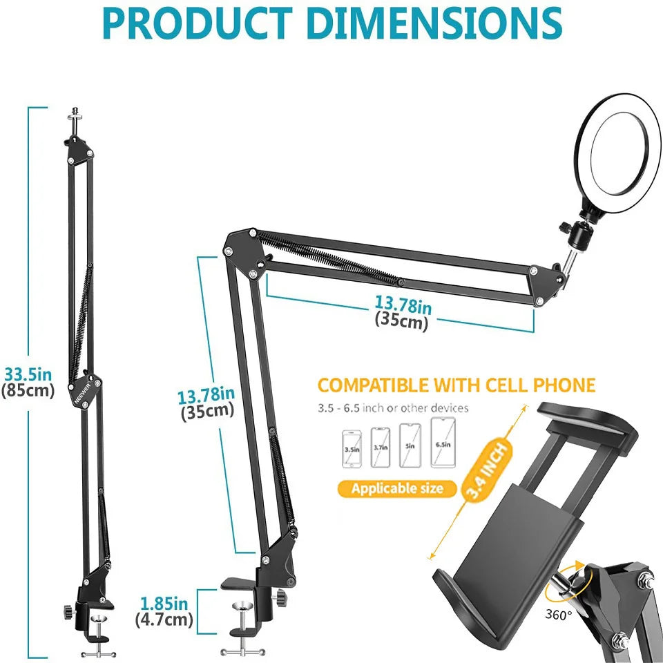 LED Selfie Ring Light with Phone Stand – Folding Arm, Dimmable Circle Fill Light & Tripod for YouTube & Streaming