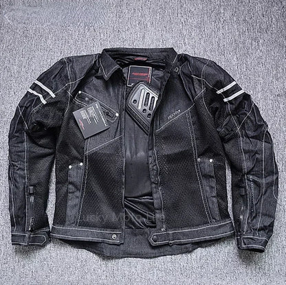 KOMINE JK006 Motorcycle Jacket — Spring Breathable Denim Mesh Racing Jacket with High-Performance Drop Resistance