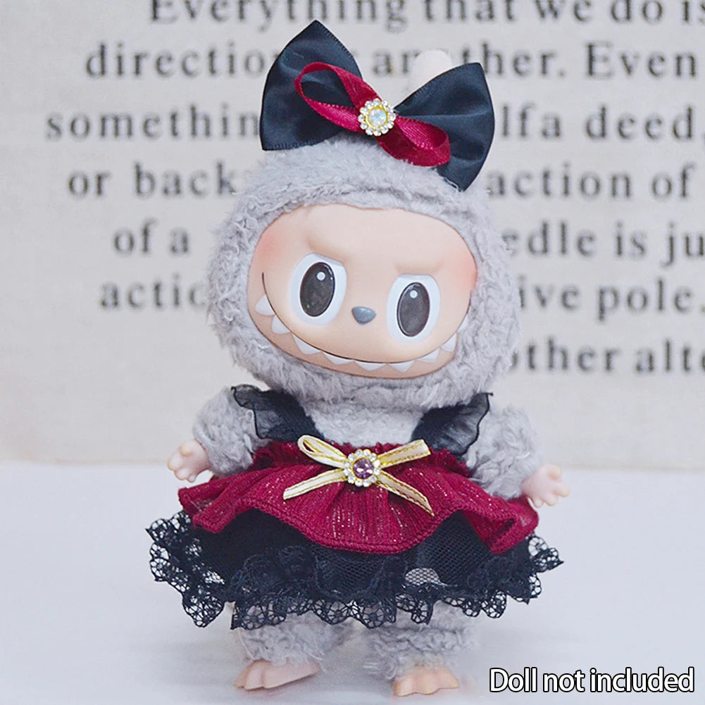 Labubu Pink Ribbon Dress - Cute Fairy Costume Outfit Accessory for 15/17cm Vinyl Doll