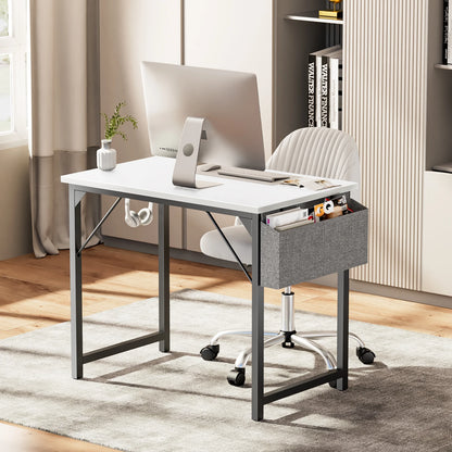 Computer Desk – Modern Compact Writing & Gaming Table with Side Bag, Headphone Hook, Easy Assembly