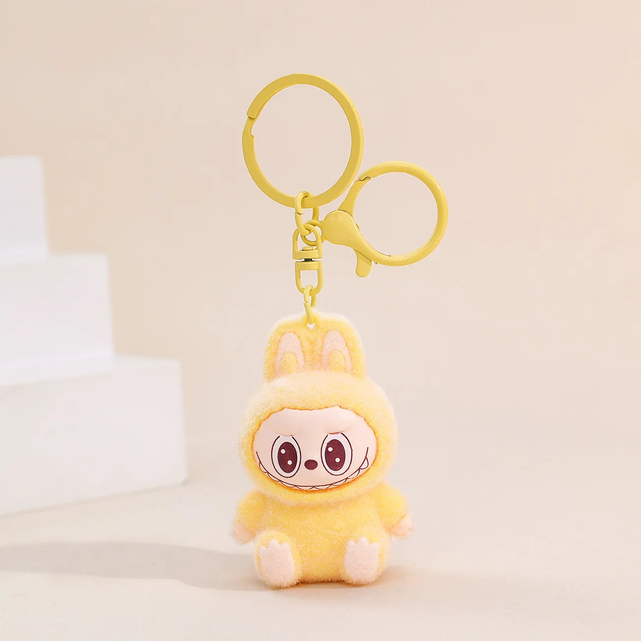 Sitting Labubu Doll Keychain – Fluffy PVC Phone Ornament & Bag Charm Car Keychain Christmas Gift