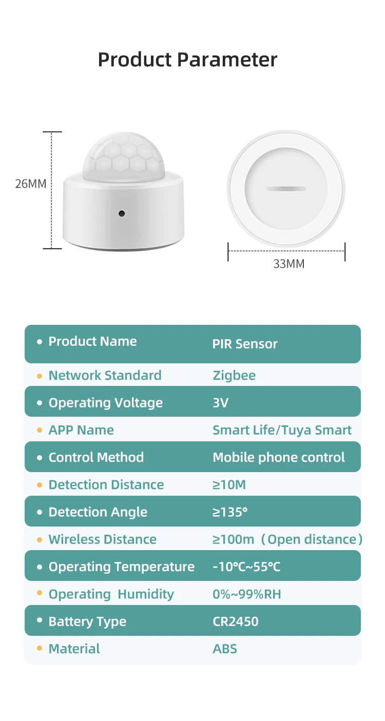 Tuya 2-in-1 ZigBee Mini PIR Motion Detector & Bright Lux Light - Passive Infrared Security Burglar Alarm Sensor