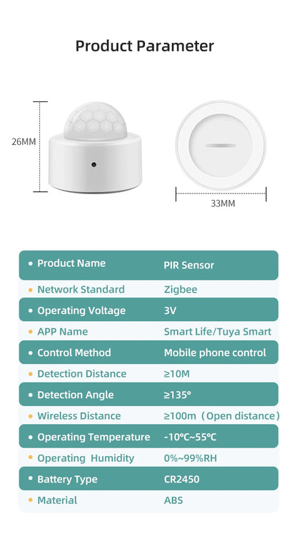 Tuya 2-in-1 ZigBee Mini PIR Motion Detector & Bright Lux Light - Passive Infrared Security Burglar Alarm Sensor