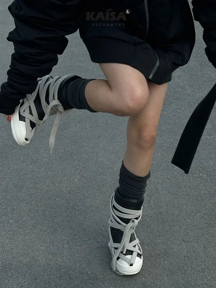 Platform Cross-Tied Sneakers - Unisex Casual Ankle Boots & Flat Shoes Sizes 35-46