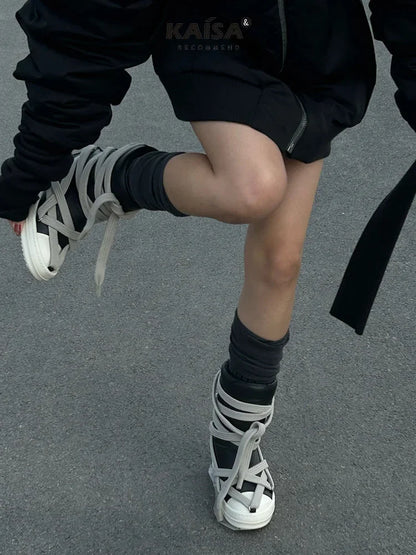 Platform Cross-Tied Sneakers - Unisex Casual Ankle Boots & Flat Shoes Sizes 35-46