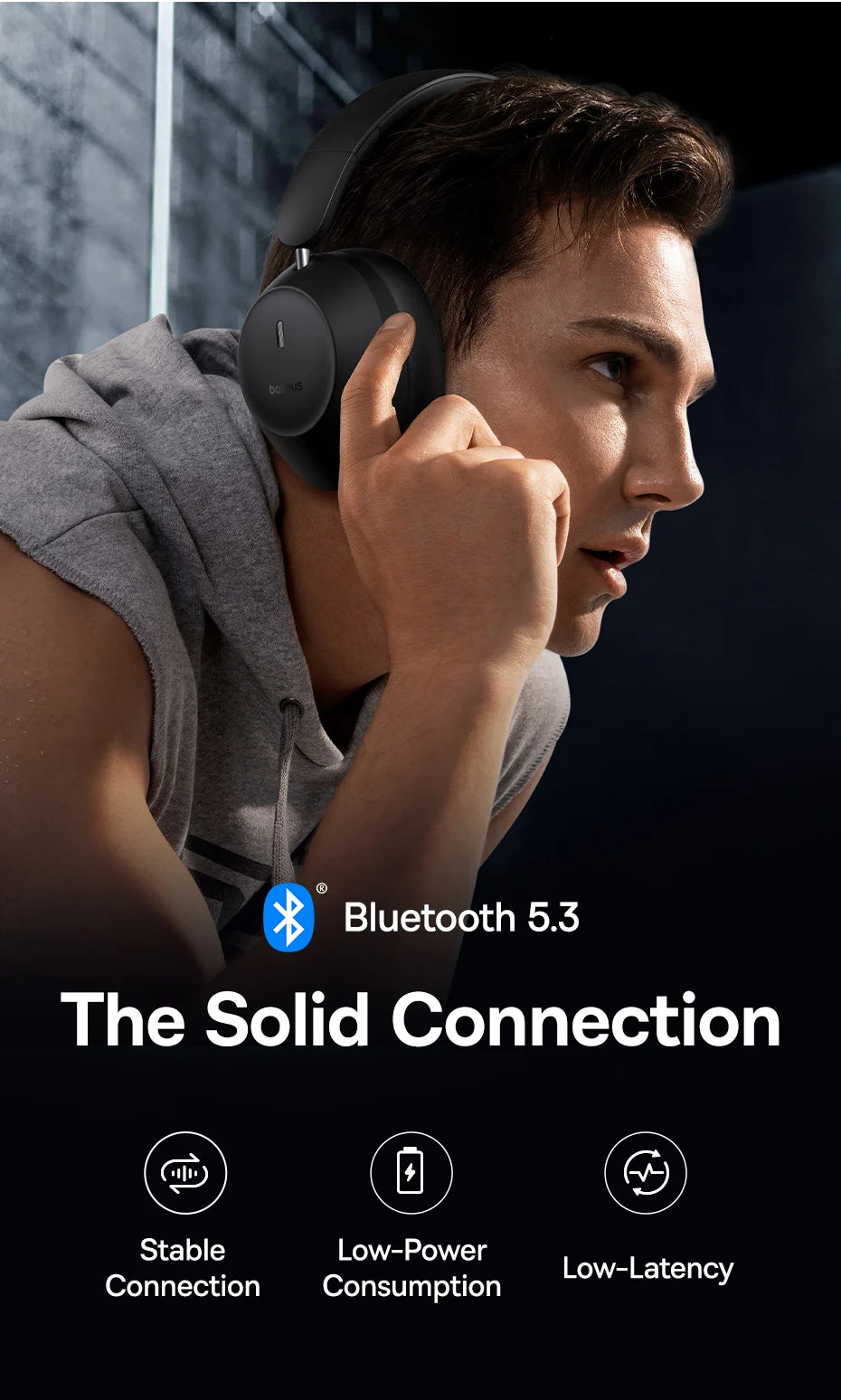 Baseus Bass 30 Max Wireless Headset - Bluetooth 5.3, Over-Ear Headphones, Bass-Enhancing 40mm Diaphragm, Ultra Low Latency, 50H Playtime