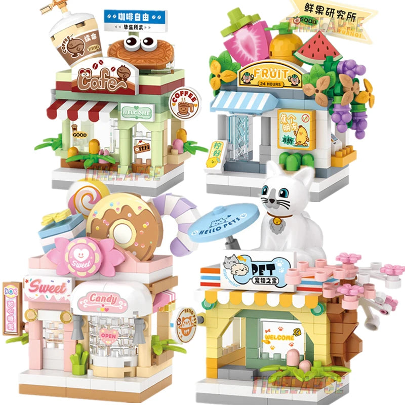 Restaurant Dessert Coffee Pet Fruit Store Building Blocks Kit - Street View Food House Model Toy