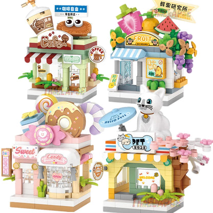 Restaurant Dessert Coffee Pet Fruit Store Building Blocks Kit - Street View Food House Model Toy