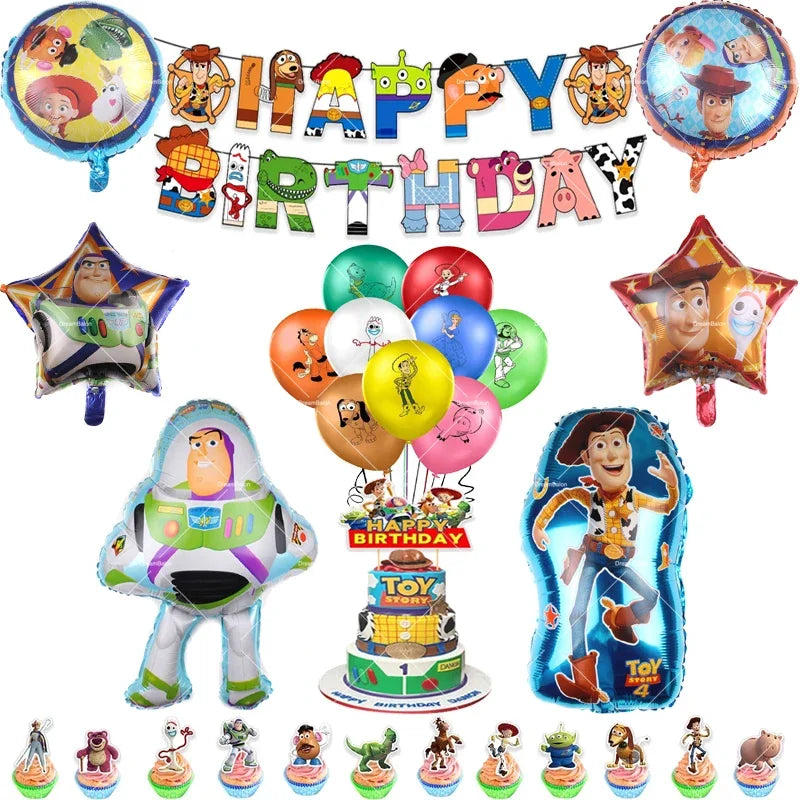 Disney Toy Story Buzz Lightyear Birthday Party Decoration Set – Foil & Latex Balloons, Happy Birthday Banner & Cake Topper for Kids Boys Hero Theme Party