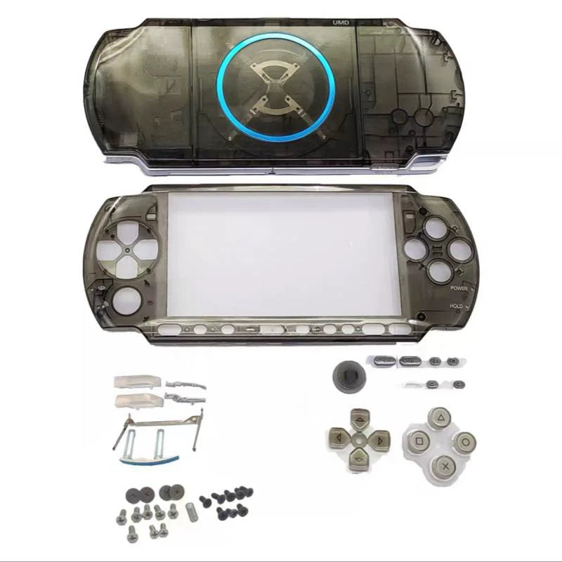 Clear Green Replacement Shell for PSP 3000/3001/3002/3003 – Front & Back Faceplate Cover with Repair Buttons & Stickers