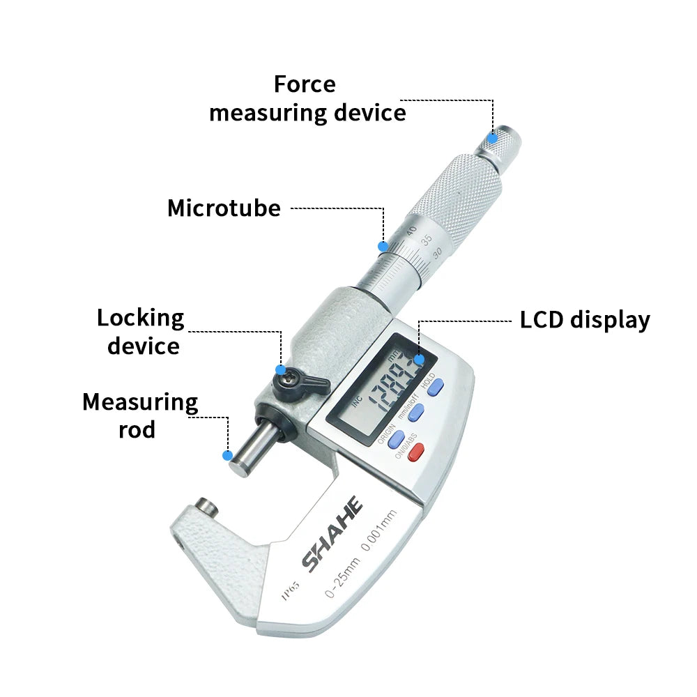 SHAHE 0.001mm Electronic Outside Micrometer — 0-25mm Digital Caliper Gauge for Precision Measurement