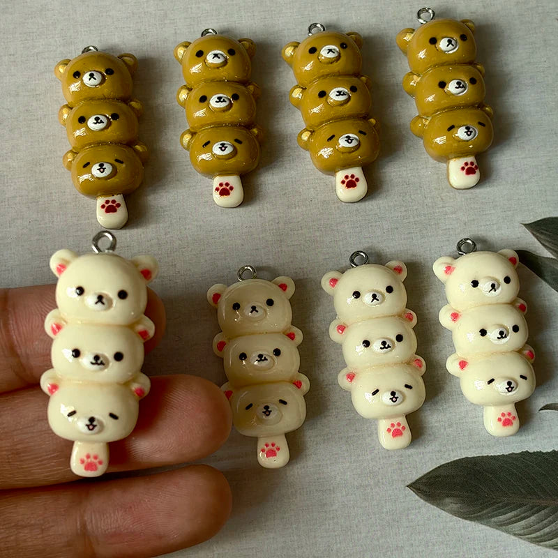 10-Piece Cute Resin Bear Charms - Kawaii Food Pendants for DIY Earrings, Phone Chains, and Jewelry Making C1248