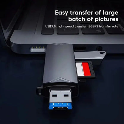 JASTER 6 in 1 Multifunction USB 3.0 Card Reader - Flash Drive Memory Card Adapter for Phones, Laptops, and Computers, Supports TYPE-C/USB/TF/SD