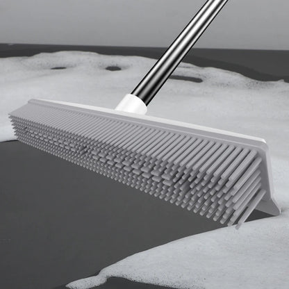 Long Handle Rubber Broom: Pet Hair Remover with Squeegee - Ideal for Fluff Carpet and Hardwood Floors, No Scratch Guarantee