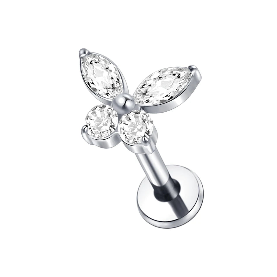 Titanium CZ Tragus & Helix Stud – Internally Threaded Labret Lip Ring Piercing Earring (1PC)