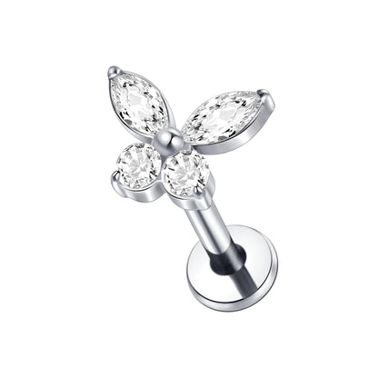 Titanium CZ Tragus & Helix Stud – Internally Threaded Labret Lip Ring Piercing Earring (1PC)