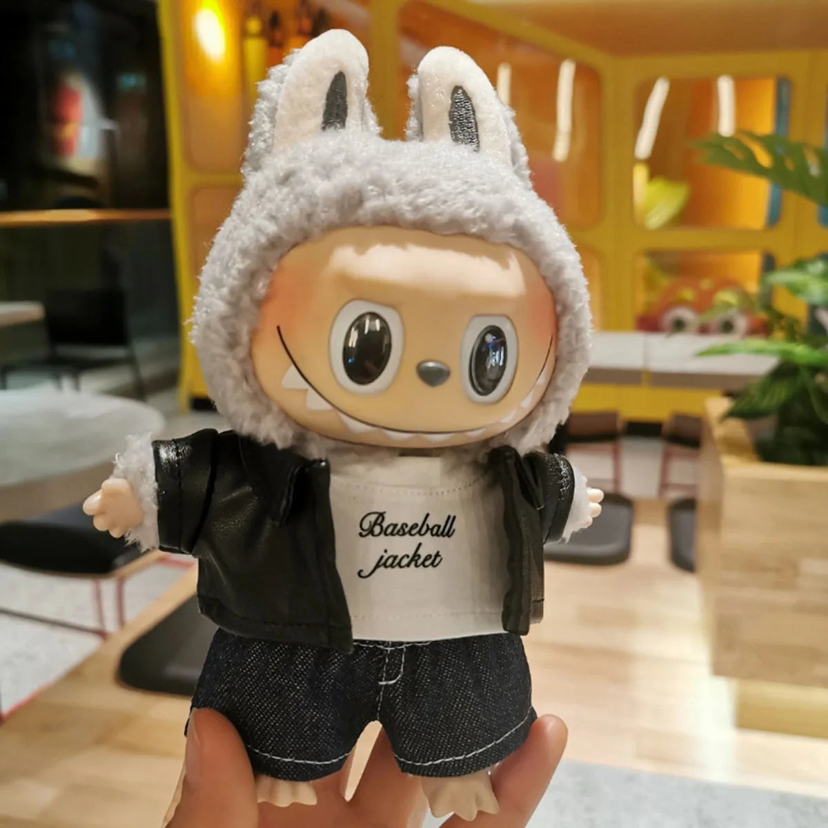 Leather Jacket & Skirt Set — Motorcycle Style Outfit for 17cm Labubu Dolls