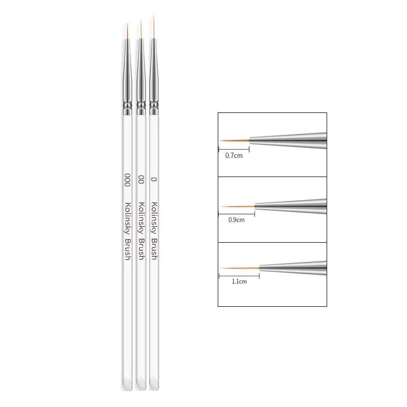 3PCS Acrylic French Nail Art Painting Pens - Slim Line Drawing Brushes for 3D Tips, UV Gel & Manicure Designs