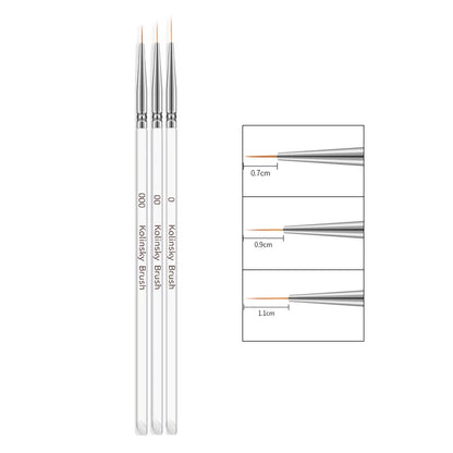 3PCS Acrylic French Nail Art Painting Pens - Slim Line Drawing Brushes for 3D Tips, UV Gel & Manicure Designs