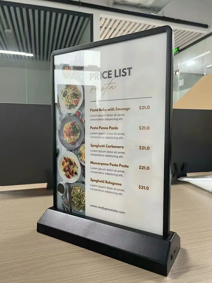 Ultra-Thin Rechargeable Double-Sided LED Light Box Display Stand – Tempered Glass Desktop Advertising Poster Frame for Bar & Shop